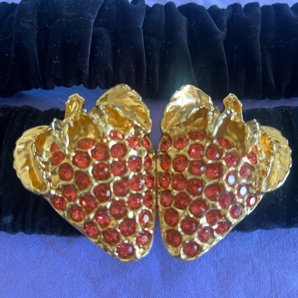 Vintage Gucci Gold and Red Strawberry Velvet Belt